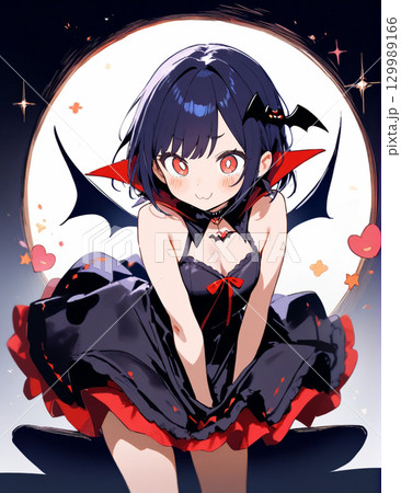 ハロウィンで吸血鬼の仮装をする女の子のイラスト 129989166