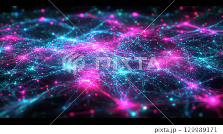 Neon Cyberpunk Network Pattern in Pink Blue for Futuristic Digital Art 129989171