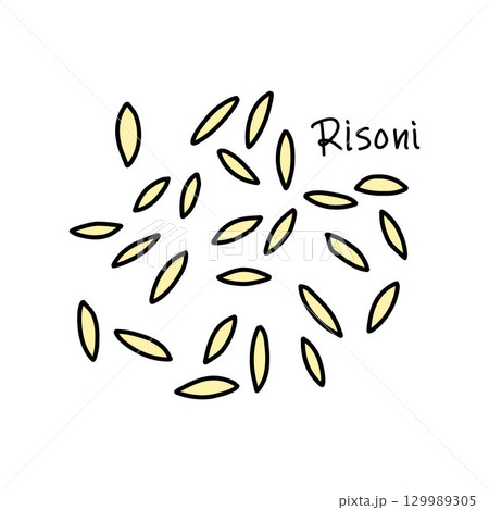 Set of risoni pasta on white background, doodle style illustration italian cuisine 129989305