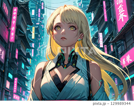 突然 永い眠りから目覚め、訳も分からぬまま 変わり果てた近未来の街並みを彷徨う金髪の女性 突然 永い眠りから目覚め、訳も分からぬまま 変わり果てた近未来の街並みを彷徨う金髪の女性 129989344