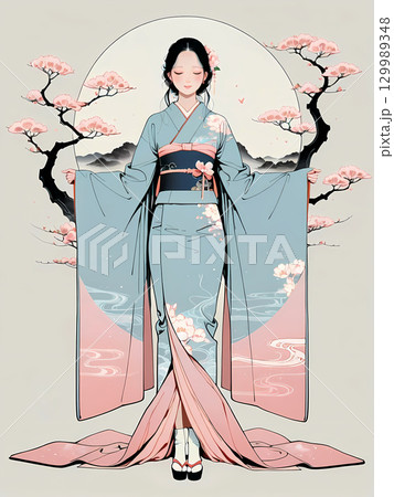 浮世絵タッチの女性 129989348