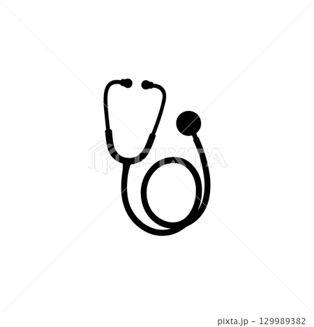 silhouette of a stethoscope medical equipment on white background silhouette of a stethoscope medical equipment on white background 129989382