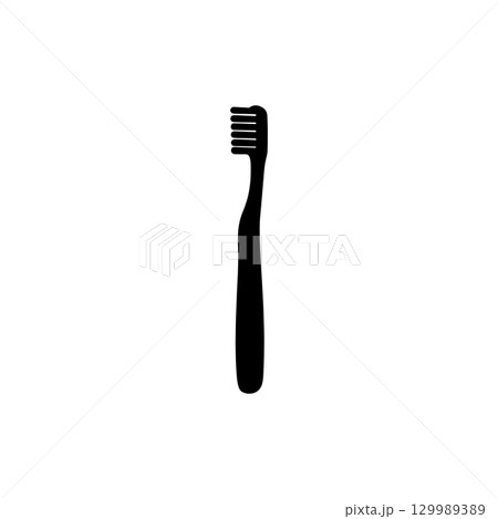 silhouette of a toothbrush with bristles on white background 129989389