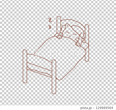 ベッドでねる猫_線画 ベッドでねる猫_線画 129989564