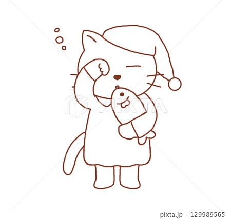 眠そうな猫_線画 眠そうな猫_線画 129989565