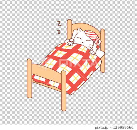 Cat sleeping in bed 129989566