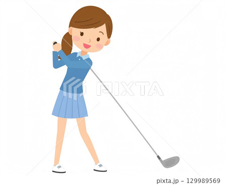 ゴルフをする若い女性 129989569