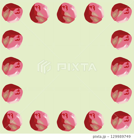 Frame of ripe juicy peaches. Doodle style. Vector illustration. 129989749