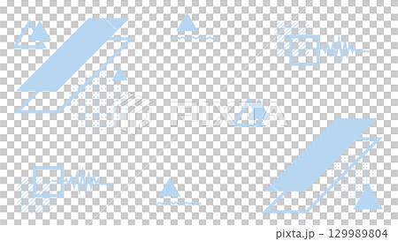 シンプルな幾何学模様の図形のビジネス背景　水色青ののイラスト　円　三角　四角　ベクターpng 129989804