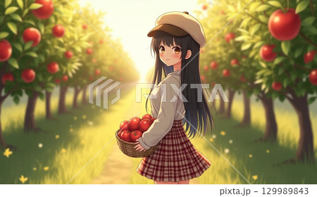 リンゴを持つ女性 129989843