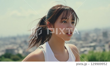 ジョギングをする日本人女性 ジョギングをする日本人女性 129989952