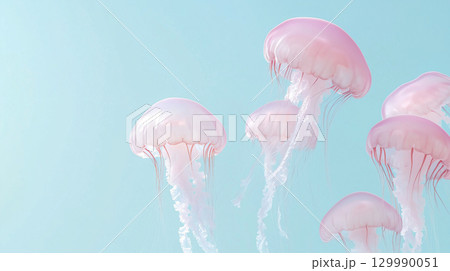 Background of jellyfishes in blue sea water. AI Generated. Background of jellyfishes in blue sea water. AI Generated. 129990051