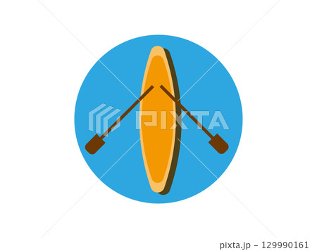 真上から見た黄色のカヌー、カヤック、ボートのアイコンのイラスト 129990161