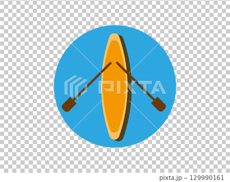 真上から見た黄色のカヌー、カヤック、ボートのアイコンのイラスト 129990161