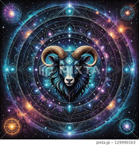 Celestial Ram in Cosmic Mandala 129990163