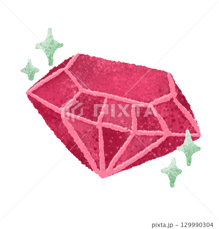かわいいルビーの宝石　手描きイラスト素材 129990304