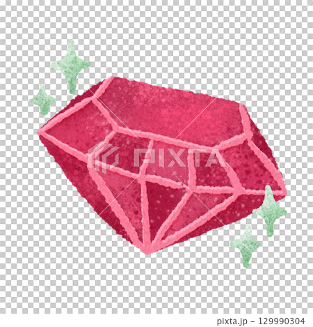 かわいいルビーの宝石　手描きイラスト素材 129990304
