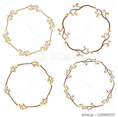 Elegant autumn wreaths with tree branches for graphic design and invitations Elegant autumn wreaths with tree branches for graphic design and invitations 129990357