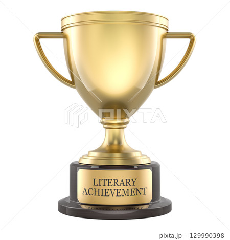Literary achievement award trophy, gold cup prize. 3D rendering 129990398