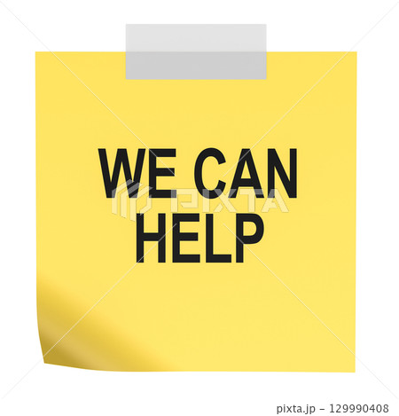 We Can Help, message on the yellow sticky note. 3D rendering We Can Help, message on the yellow sticky note. 3D rendering 129990408