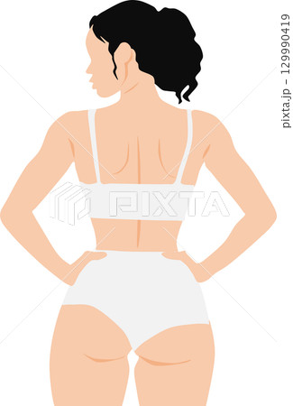 下着を着た女性の後ろ姿のイラスト 129990419
