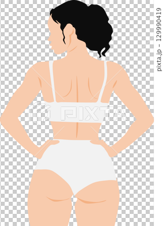 下着を着た女性の後ろ姿のイラスト 129990419