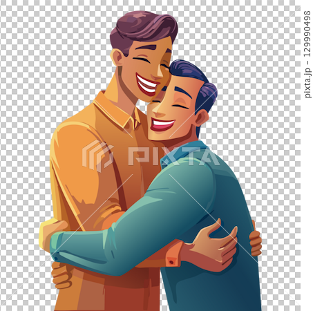 AI-generated image of two men embracing in passionate friendship AI-generated image of two men embracing in passionate friendship 129990498
