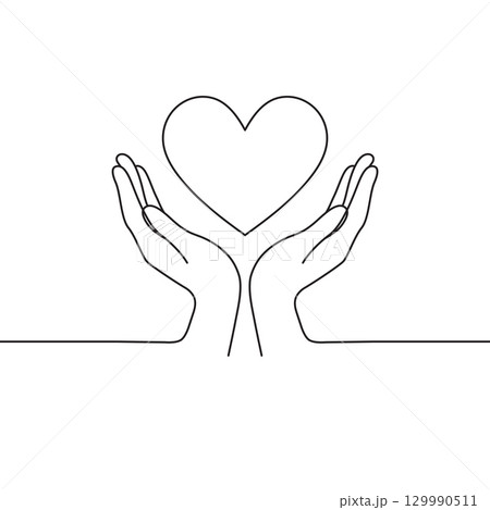 Love and Care Continuous Line Drawing. Giving a Heart Symbol 129990511
