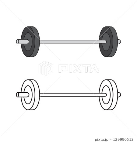 Color and Outline Barbell Set. Gym and Fitness Equipment 129990512