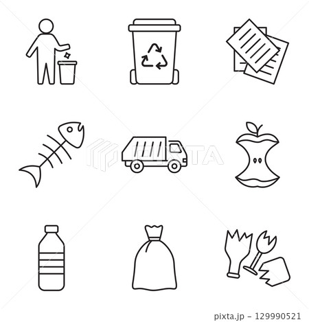Garbage and Recycling Icons. Trash Sorting and Disposal 129990521