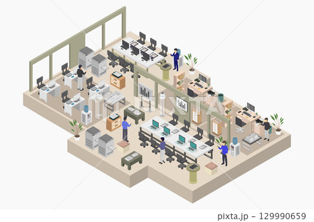 Isometric office room Isometric office room 129990659