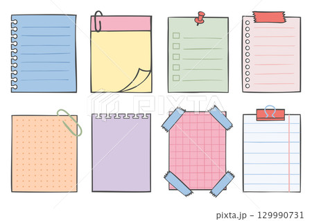 Colorful reminder notes, memo sheets, and paper templates in flat style Colorful reminder notes, memo sheets, and paper templates in flat style 129990731