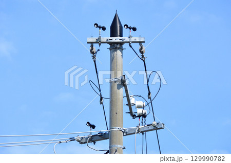 電柱に取り付けられた風車式鳥害防止器(2023年) 電柱に取り付けられた風車式鳥害防止器(2023年) 129990782