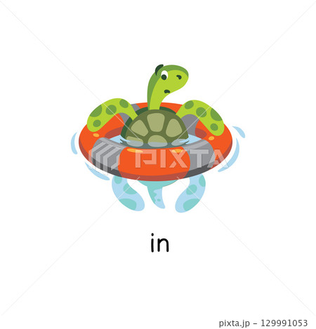 Preposition of place. Turtle IN the lifebuoy Preposition of place. Turtle IN the lifebuoy 129991053