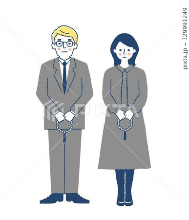 葬儀の参列者・数珠を持っている喪服姿の男女 129991249