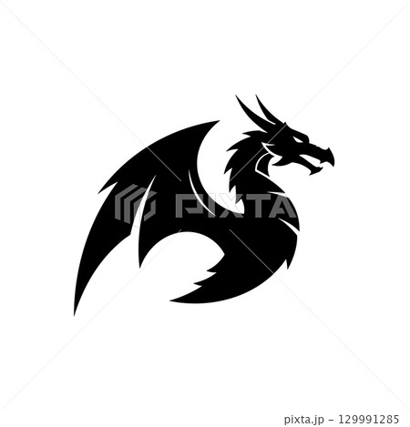 Black silhouette of powerful Dragon logo design on white background Black silhouette of powerful Dragon logo design on white background 129991285