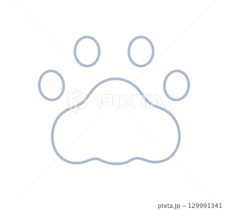 猫の肉球の青い線アイコン- シンプルでおしゃれな動物の足跡のイラスト素材 129991341