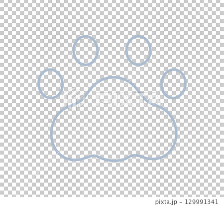 猫の肉球の青い線アイコン- シンプルでおしゃれな動物の足跡のイラスト素材 129991341