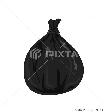 Black garbage bag tied with string 129991418