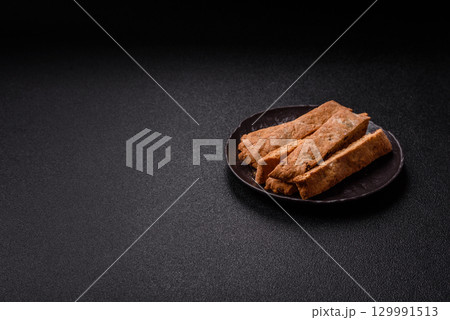 Biscotti or cantuccini biscuits, a crispy sweet Italian pastry. Biscotti dessert 129991513