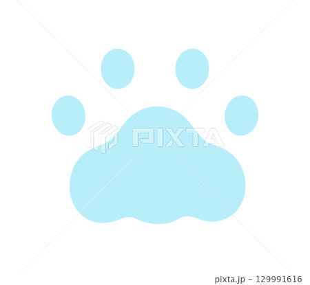 水色の猫の肉球の手形アイコン - シンプルでかわいい丸みのある動物の足跡のイラスト素材 129991616