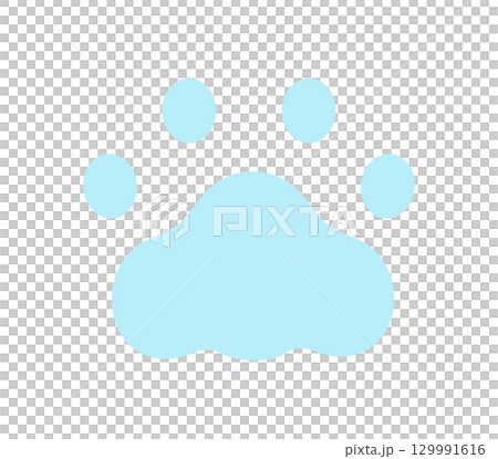 水色の猫の肉球の手形アイコン - シンプルでかわいい丸みのある動物の足跡のイラスト素材 129991616