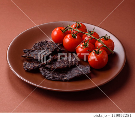 Snacks or jerky, beef slice meat dried, dehydrated. Beef snack 129992281