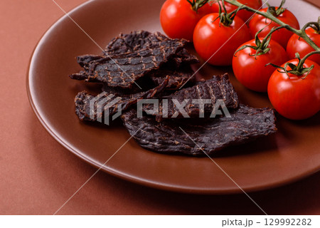 Snacks or jerky, beef slice meat dried, dehydrated. Beef snack 129992282
