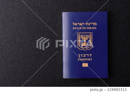 Israel passport for travelling, flying and doing business. Israeli document, id 129992313