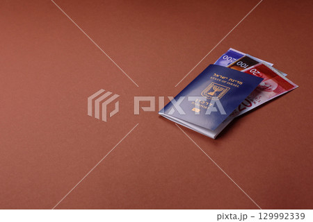 Israel passport for travelling, flying and doing business. Israeli document, id 129992339