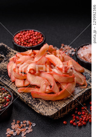 Food, dried squid in shavings or chopped as snacks or jerky. Snack dried squid for beer 129992366