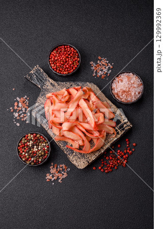 Food, dried squid in shavings or chopped as snacks or jerky. Snack dried squid for beer Food, dried squid in shavings or chopped as snacks or jerky. Snack dried squid for beer 129992369
