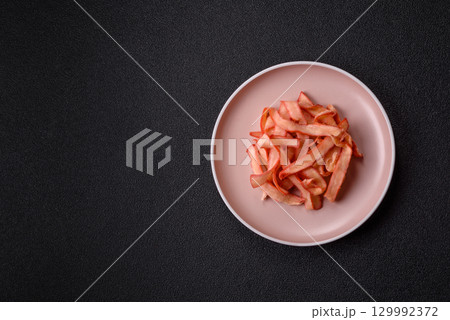 Food, dried squid in shavings or chopped as snacks or jerky. Snack dried squid for beer 129992372