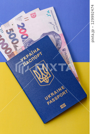 Ukrainian passport for travelling, flying and doing business. Ukraine document 129992474